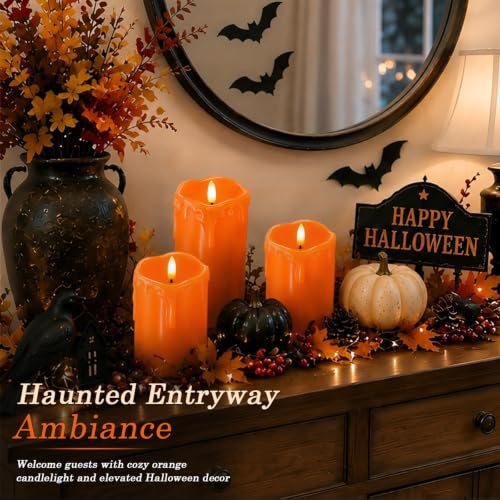 Image of Homemory Black Drip Real Wax Flameless Candles with Remote Timer, Set of 3