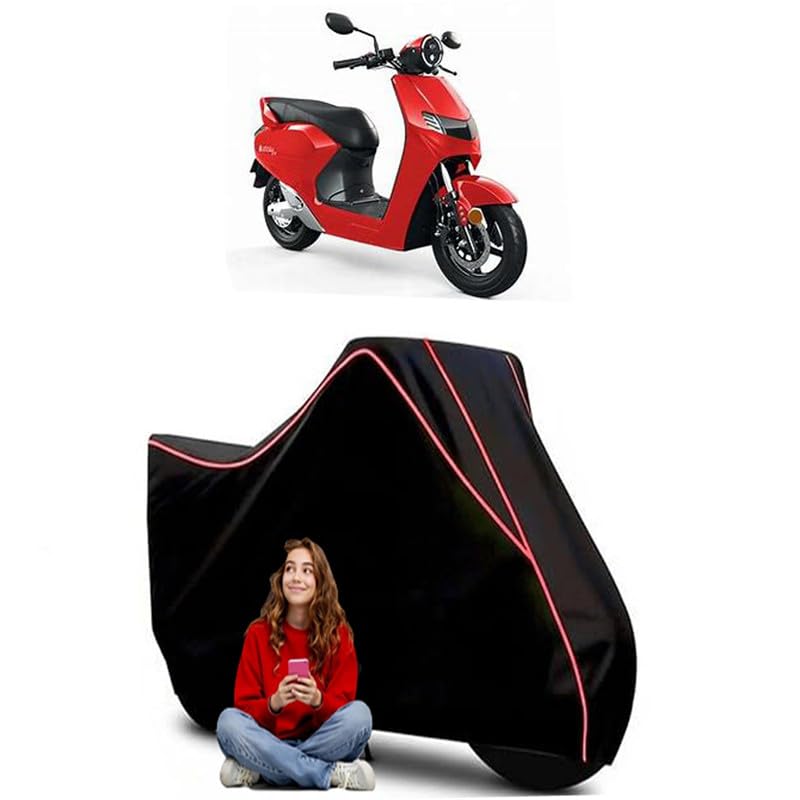 Image of Bounce Infinity E1 Plus Scooty Bike Cover Water Resistant Outdoor Use Universal Fit Scooters Motorcycles Heavy Duty UV Protection Dust Rain Scratch Resistant Elastic Bottom Black Blue Piping