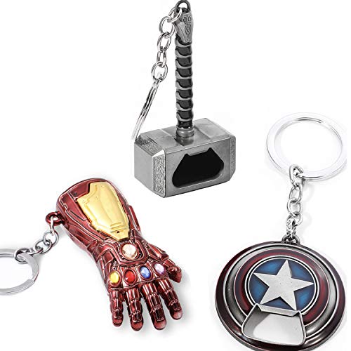 Sio & Tan Mjolnir Keychain Bottle Opener, Iron Man Nano Gauntlet Keychain, Captain America Shield Keychain Bottle Opener, Thor Hammer Keychain Bottle Opener