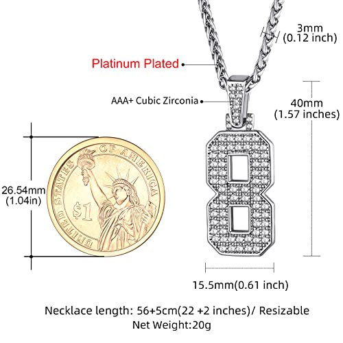 Keystyle Inspiration Jersey Number 8 Chains Necklaces, Simulated Diamond No. 8 Bling Cz Pendant Sport Jewelry #TOP6