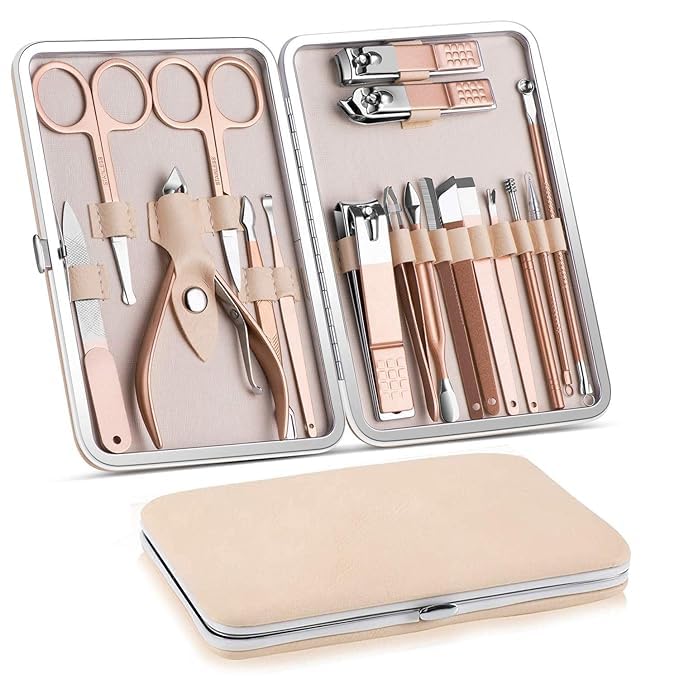 Goshti Enterprise 18 IN 1 Stainless Steel Professional Manicure & Pedicure Kit For Women Includes Scissors A Nail cutter, Acne Remover needle, Blackhead Tool With Leather Case-image-14