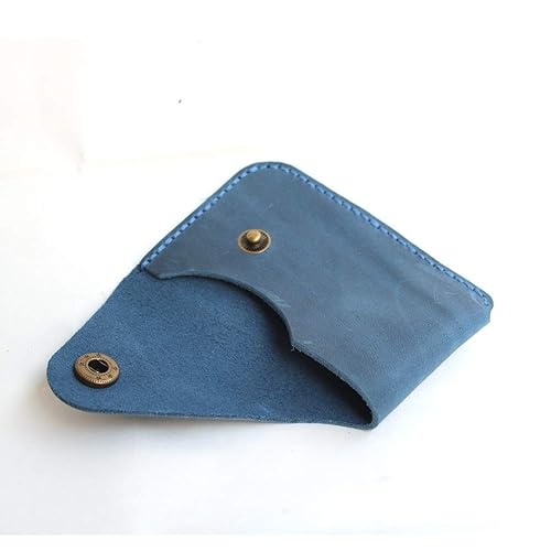 Miniatura 8 de Genuine Leather Card Slots Snap Button Closure Minimalist Card Case Wallet Front Pocket Card Organizer Blue