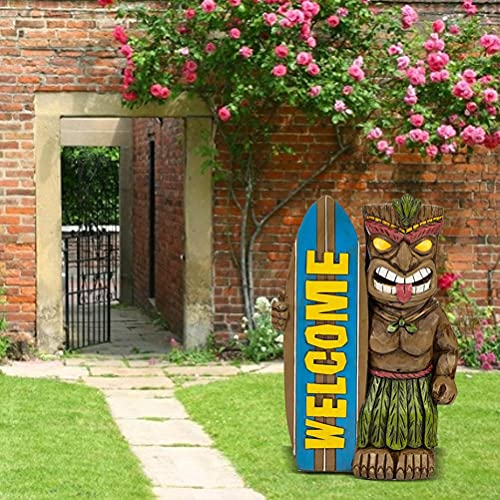 KENANLAN tiki statues outdoor large 19 * 13 * 8 Garden Statue Welcome Sign Surfboard Ornaments for Outdoor Decoration(No Light) - Image 3