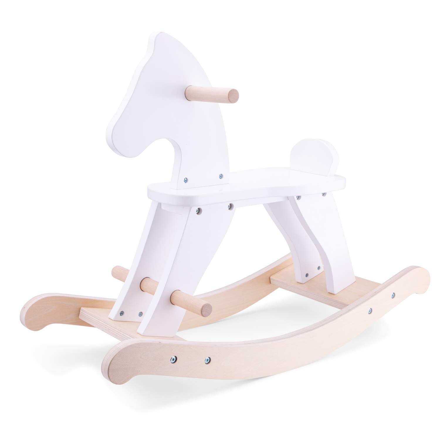 New Classic ToysWooden Rocking Horse Educational Color Perception Toy for Preschool Age Toddlers Boys Girls, White