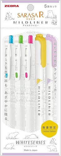 Miniatura 6 de Zebra P-JJS29-R1W-C Sarasa R & Mild Liner Gel Ballpoint Pen, White Series, Set of 5