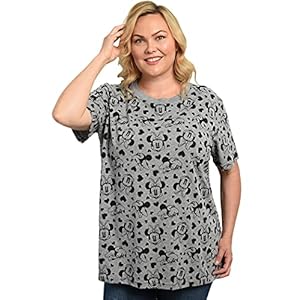 Disney Womens Plus Size T-Shirt Minnie Mouse All Over Print (Heather Grey, 3X)