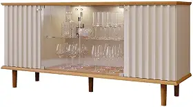 Buffet Aparador 4 portas com Vidro Temperado Janice Cimol Nature/off White - 100% Mdf