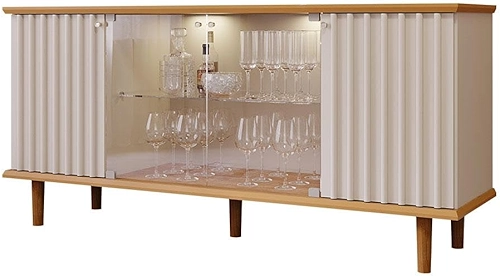 Buffet Aparador 4 portas com Vidro Temperado Janice Cimol Nature/off White - 100% Mdf