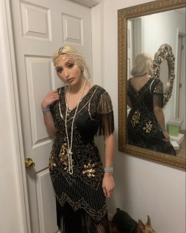 Miniatura 4 de MISSCHEN Vestido de lentejuelas con flecos Art Deco de los años 20 para mujer, vestido de disfraz de Gatsby con manga YLS018