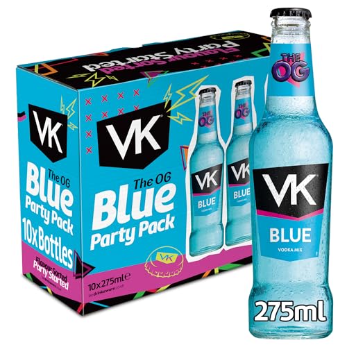 VK Blue Party Pack | 10 x 275ml Multipack |3.4% abv | Blue Alcopops | Sparkling Vodka Drink | Ready To Drink Alcoholic Mix | Mixed Berry | Party Drinks Pack | Pre-mixed