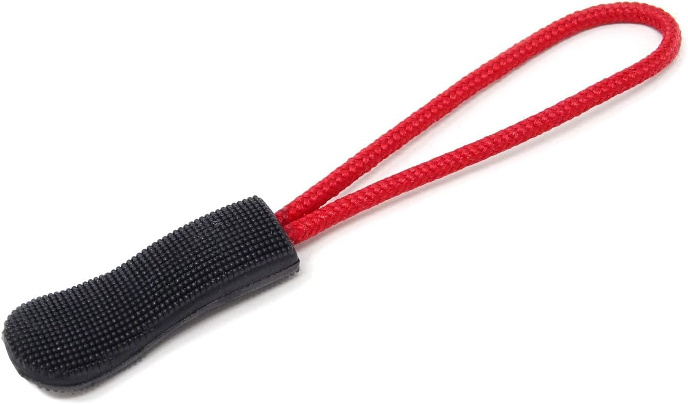 HEAVY DRIVER Nylon Zipper Pull Replacement with Non-Slip Grip – Durable Zipper Extension for Backpacks, Luggage, Jackets & Travel Bags (Black & Red) (Pack of 20pcs)