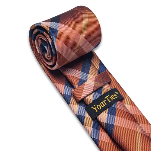 Image of YourTies Striped Plaid Ties for Men Silk Formal Necktie Set