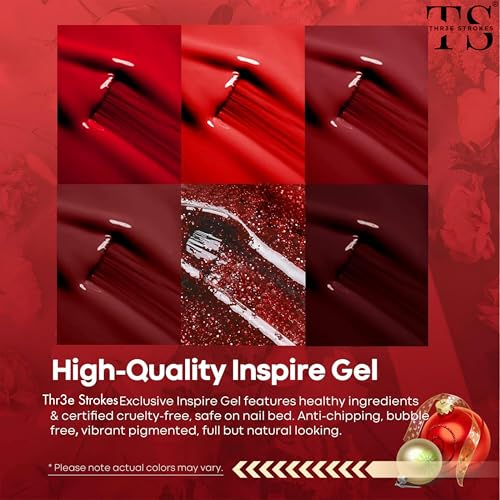 Image of THR3E STROKES Gel Nail Polish Set Gel Polish Orange Hot Pink Blue Yellow Green Purple Vibrant Spring Summer Gel Polish 7ML (UV /LED LIGHT REQUIRED) (ROJA RED 888, 7.5ML)