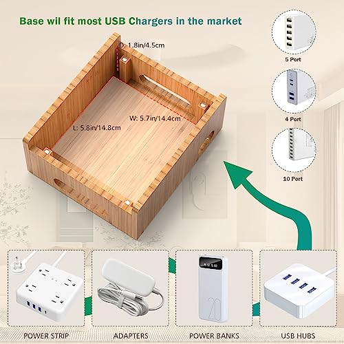 Pezin & Hulin Bamboo Charging Stations For Multiple Devices, Upgrade Desk Docking Station Organizer For Cell Phones, Tablet, Smart Watch & Earbuds Stand (Includes 6 Cables But No Power Supply Charger) #TOP4