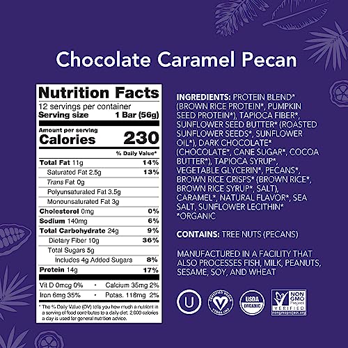 Image of ALOHA Organic Plant Based Protein Bars | Chocolate Caramel Pecan | 12 Count, 1.98oz Bars | Vegan, Low Sugar, Gluten Free, Paleo Friendly, Low Carb, Non-GMO, Stevia Free, Soy Free, No Sugar Alcohol Sweeteners
