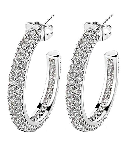 18 K chapado en oro pendientes, pendientes de gota T-anillo de tono de plata con circonitas en forma de óvalo de taladro de cristal 17 mm Epinki