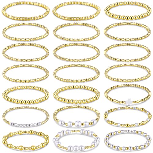 21 Pcs Elastic Gold Bead Ball Bracelet Stack Sets for Women Friendship Jewelry Gifts Ccb Material Fashionable Elegant Advanced Style - Main Image