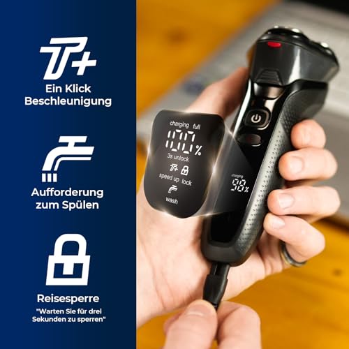 Wiederaufladbarer Elektrorasierer für Herren: 3-in-1-Rasierer mit IPX7-Wasserschutz, One-Touch-Beschleunigung, HD-Display… – Ansicht 4