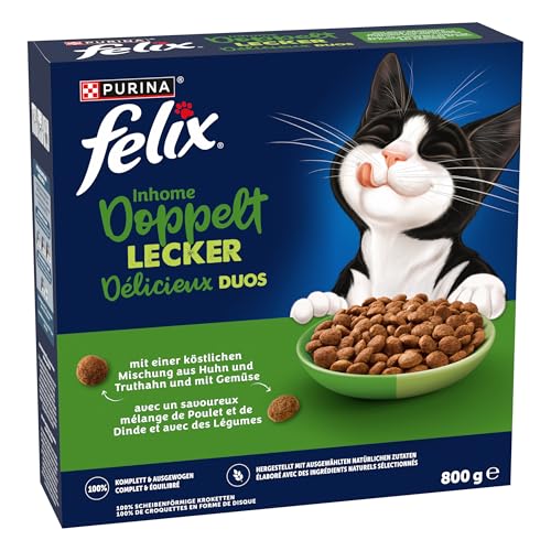 Felix Doppelt Lecker Inhome Katzenfutter trocken, mit Huhn, Truthahn und Gemüse, 5er Pack (5 x 800g)