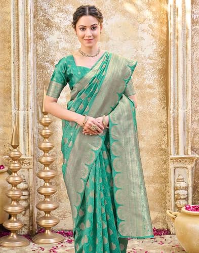 Image of SIRIL Women's Silk Jacquard Banarasi Saree With Unstitched Blouse Piece