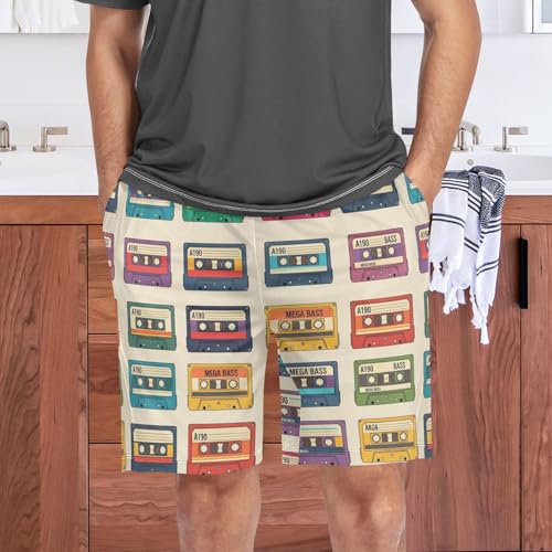 Music Tape Colorful Pajama Shorts for Men Lounge Pants Pajama Sleep Shorts Mens Sleep Shorts with Pockets, S-XXL 6