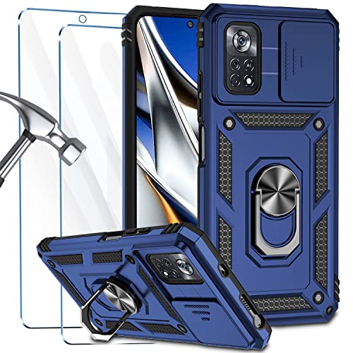 Cover per Xiaomi Poco X4 Pro 5G Custodia Originale con 2 Pellicola Salvaschermo Vetro Temperato HD Magnetico Cavalletto Protezione Fotocamera Antiurto Poco X4 Pro 5G Marina Militare