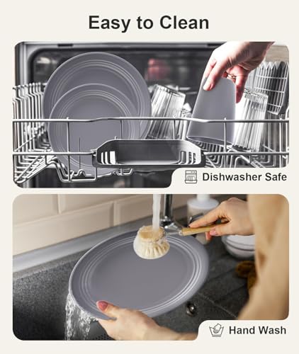 Image of Quatish 32 Piece Plates and Bowls Sets for 8, Unbreakable Dinnerware Sets, Plastic Dish Set for Camping, Dishwasher Microwave Safe, Outdoor Kitchen and Apartment Dorm Dinning RV Essentials, Grey
