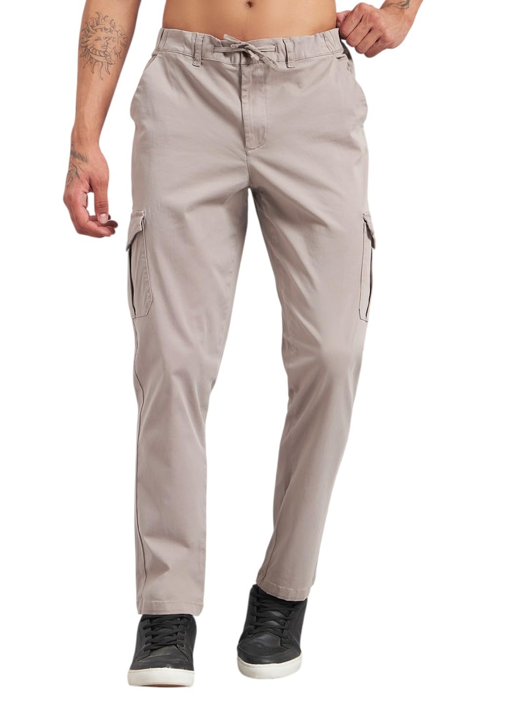 sand dunes Men's Cargo Trouser | Straight Fit Solid Cargo Pants | Drawstring Waist | Multi-Pocket Casual Utility Trousers | Full Length Cargo-picture-10