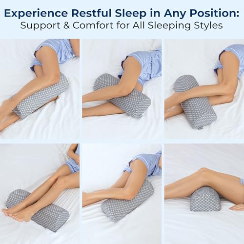 5 STARS UNITED Knee Pillow for Back Sleeping – Memory Foam Cushion for Sciatica Pain Relief – Under Leg Support for Sleeping on Back – Half Moon Bolster for Bed, Gray