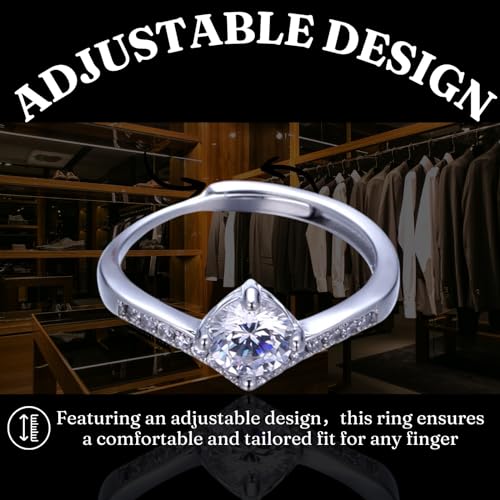 Halukakah Sterling Silver Women's Diamond Ring with 1 Carat Moissanite Stone and Certificate,1.0 ct Elegant Jewelry for Engagements,Celebrations,and Birthdays,Adjustable Size,Gift for Wife,Girlfriend4