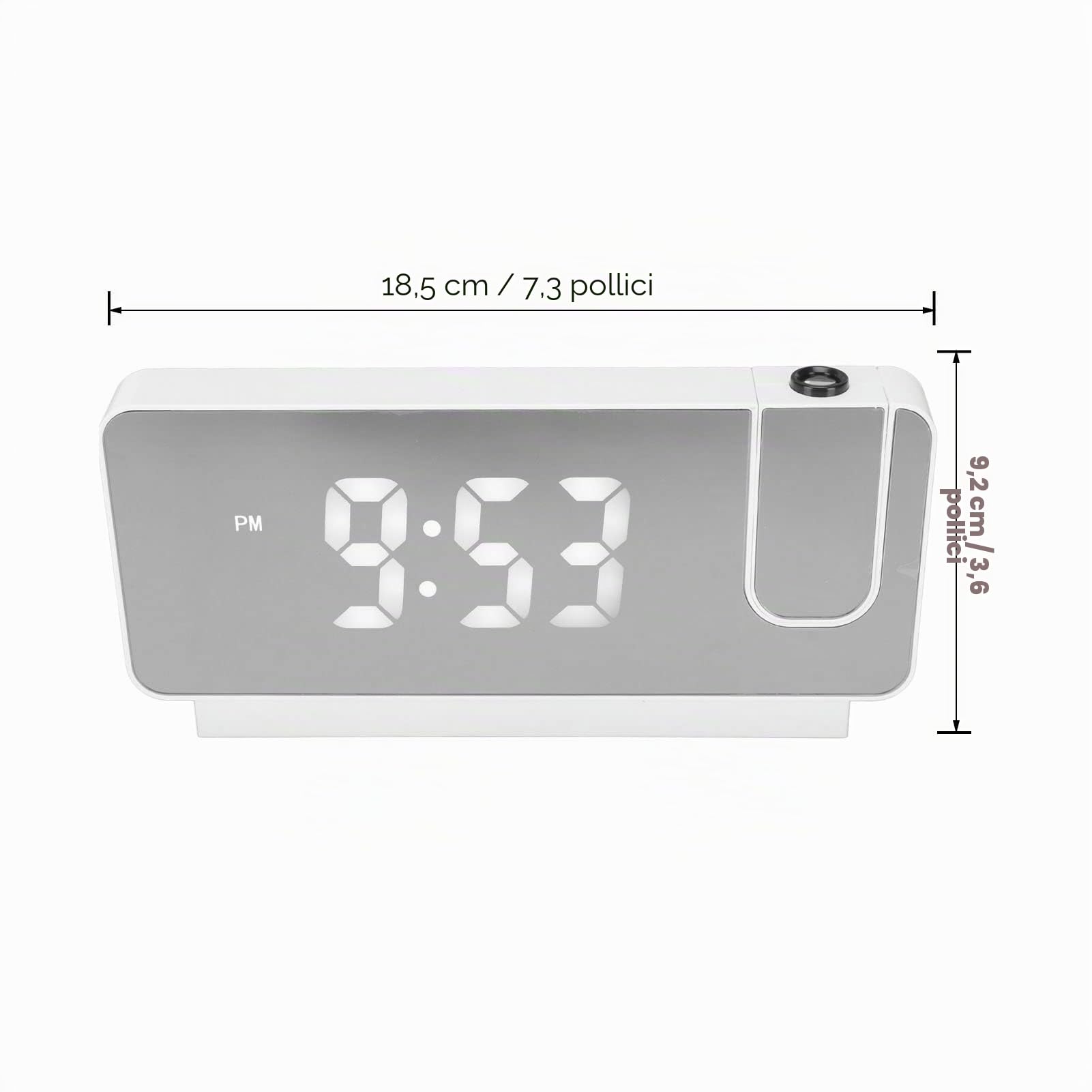 Orologio Digitale con Proiezione LED per Camera da Letto, Sveglia con Display di Ora, Data e Temperatura, Proiettore Regolabile 180° per Parete e Soffitto, USB Caricabile (Bianco)