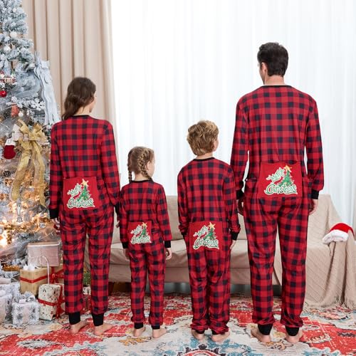Family Onesie Pajamas Matching Sets- Adult&Kids Zip Up Long Sleeve Red Plaid One Piece Pajamas | Matching Christmas3