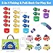2-in-1 Montessori Toys for 1 Year Old – Toddler Fishing Game with Stacking Cups & Pull-Back Cars, Soft Sensory Learning Toys for 12-18 Months, Educational Sorting & Counting Baby Toy Birthday Gifts