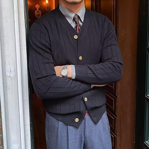 Mens Cable Knit Cardigan Sweater Button Long Sleeve Sweaters Casual Regular Fit Cardigans for Men (X-Large,Black)2