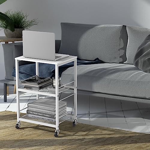 White-Side-Table-Living-Room-End-Table-Bedroom-Small-Nightstand-Modern-Bedside-Table-with-Storage-Shelf-Kitchen-Rolling-Cart-3-Tier-Mobile-Side-Table-with-Storage-Printer-Stand-Rack-for-Home-Office