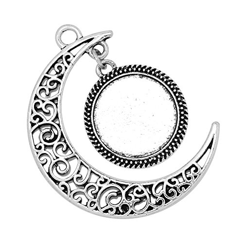 20pcs Moon Pendant Tray,16mm Round Pendant Bezel,Metal Filled Pendant Blank,Pendant Setting,Antique Silver