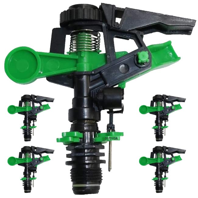 Suinga Pack 5 Aspersor de Riego Agricola 1/2' | Aspersores de riego cesped de 6 a 12 m | Aspersor Sectorial para Jardin y Agricultura, Verde