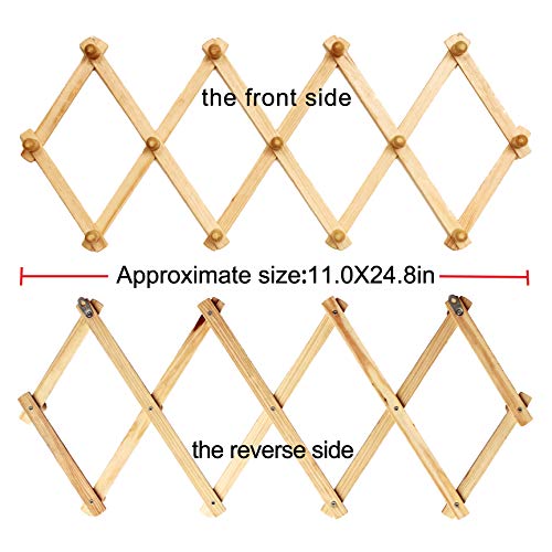 Amapon Accordion Style Expandable Wall Wooden Coat Rack 13 Hooks (Pegs) Hang Hats Jackets Coffee Mug Purses Necklaces Towels Cap Leash Scarves Data Line Kitchenware #TOP1