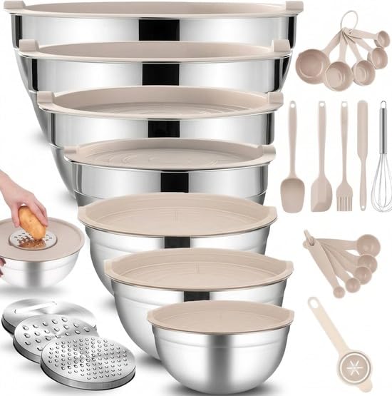 Rührschüssel-Set Edelstahl 26-teilig – mit Deckel & Reibe