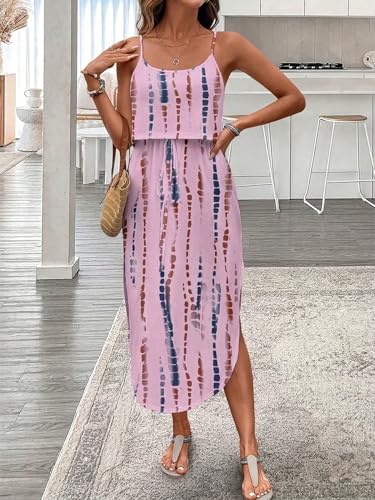 Image of RoseSeek Women's Spaghetti Strap Tie Dye Cami Sun Dress Beach Midi Summer Dresses Resort Wear Vacation Outfits