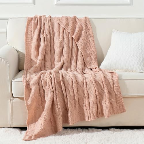 Cable Knit Throw Blankets Für Couch, Blush Pink Throw Blanket Für Bett, Sofa, Stuhl 50"x60" – Bild 5