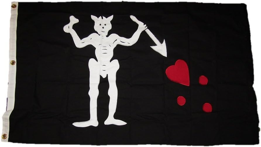 AES 3x5 Embroidered Sewn Jolly Roger Pirate Black Beard Cotton Flag 3'x5' (100% Cotton)