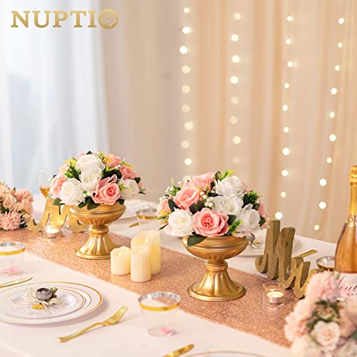 NUPTIO Pcs of 2 Fake Flower Ball Arrangement Bouquet,15 Heads Plastic Roses with Base - Image 4