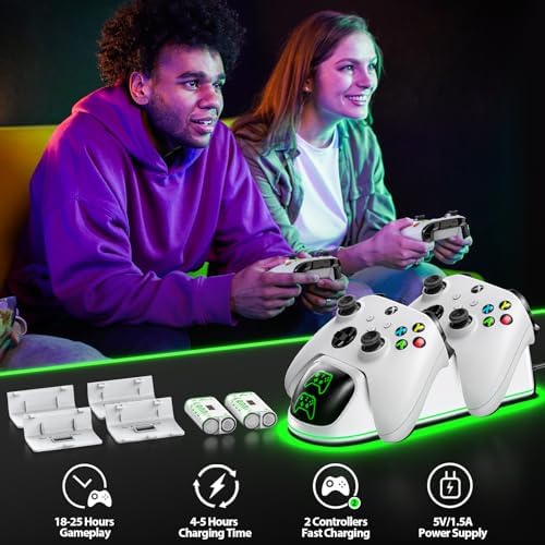 Controller Charger Station for Xbox One/Xbox Series X|S/Elite, 2 x 4800 mWh Rechargeable Battery Packs, Charging Dock for Xbox Controller Battery with 2 Packs Rechargable Batteries & 4 Packs Covers