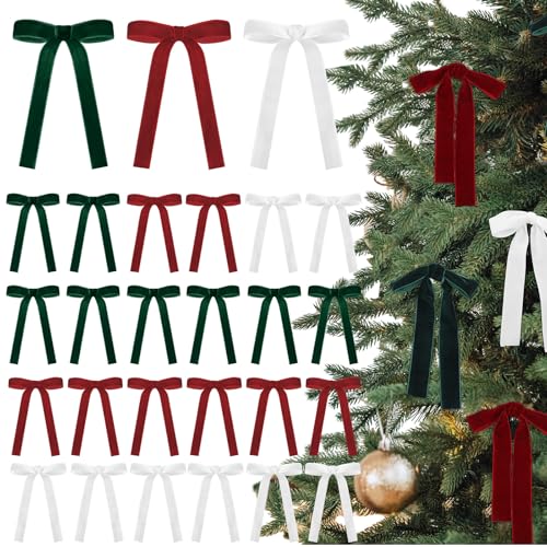 Glitinsel 24 Pcs Velvet Christmas Tree Bow, 5x7,1" w, Festive Color