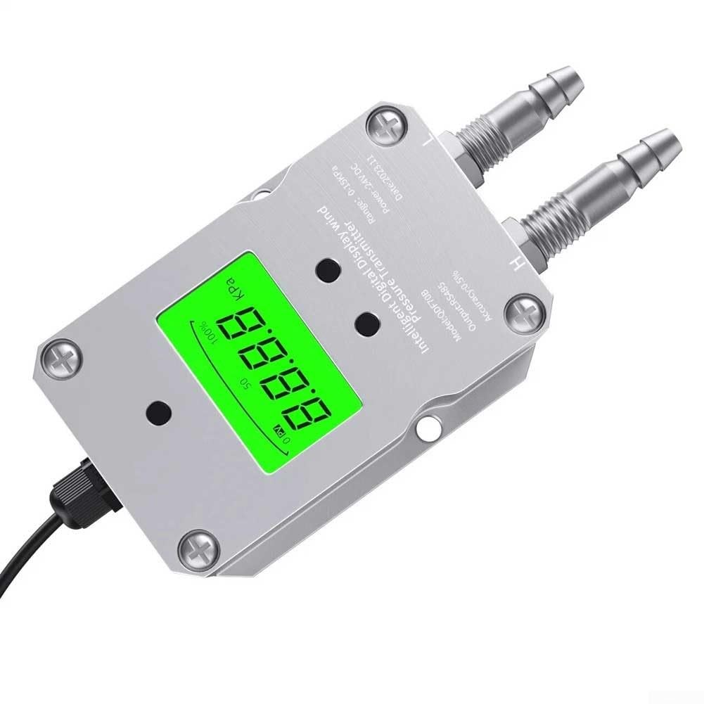 Transmisor de presión diferencial de 4-20 mA con pantalla LCD, sensor digital de presión del viento para uso industrial, fuente de alimentación de 24 V CC, precisión de clase 0,5, -20 a 85 ℃ (0-2 KPa)