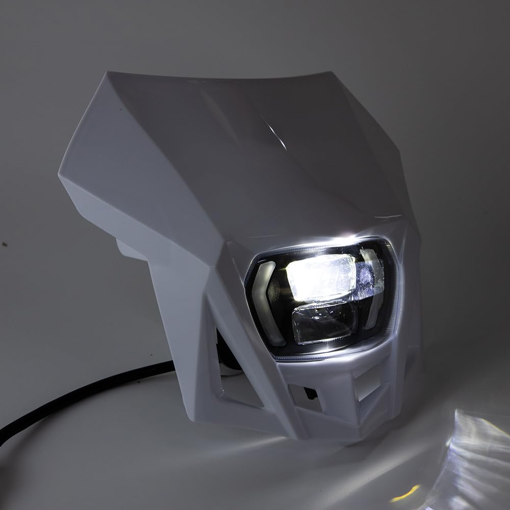 Faro anteriore universale a LED per moto con mascherina per KLX WR YZ XR CRF 150 230 250 450(Bianco)