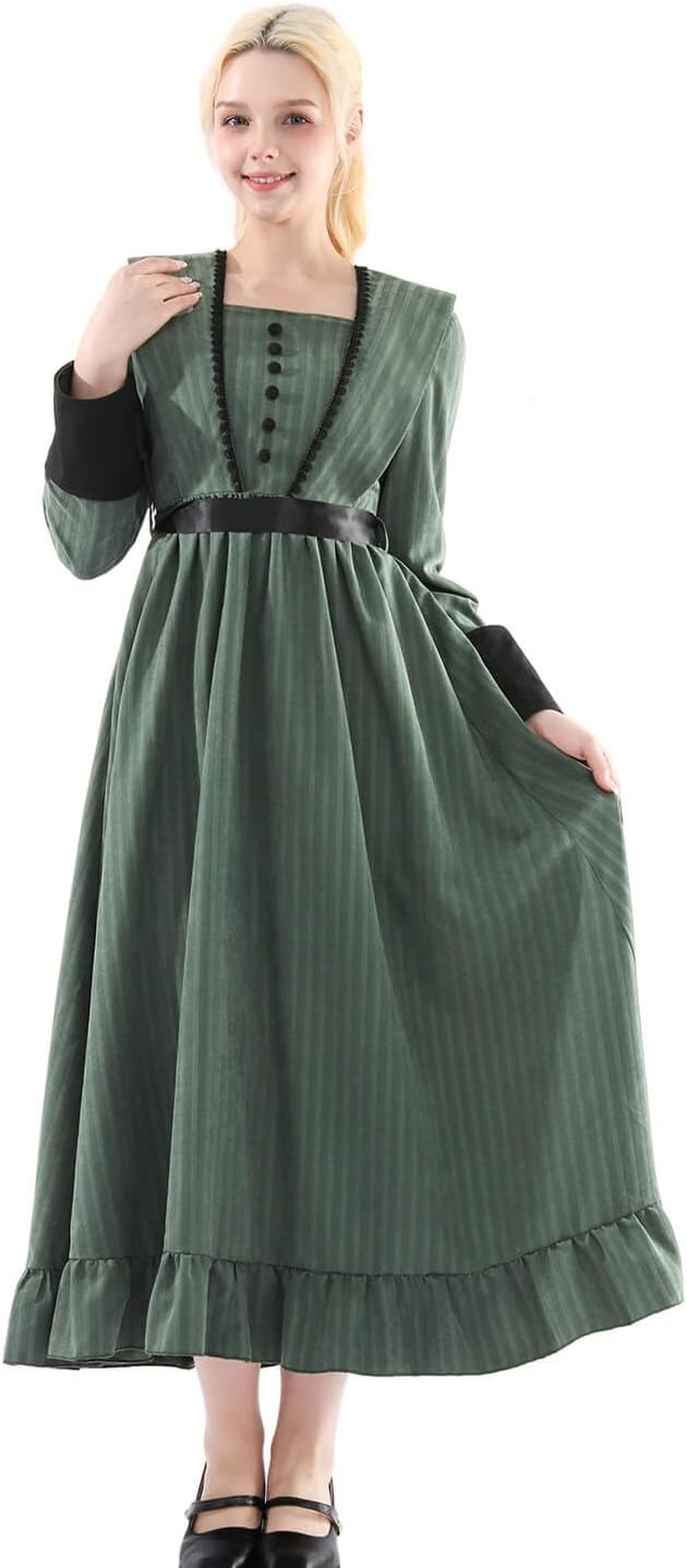 Nuoqi Victorian Dress for Women Long Sleeve Renaissance Dress Historical Medieval Costume - Image 2