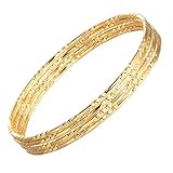 4 Sets Gold Tone Stainless Steel Multi Textured Round Bangle Bracelet Set For Women Girls