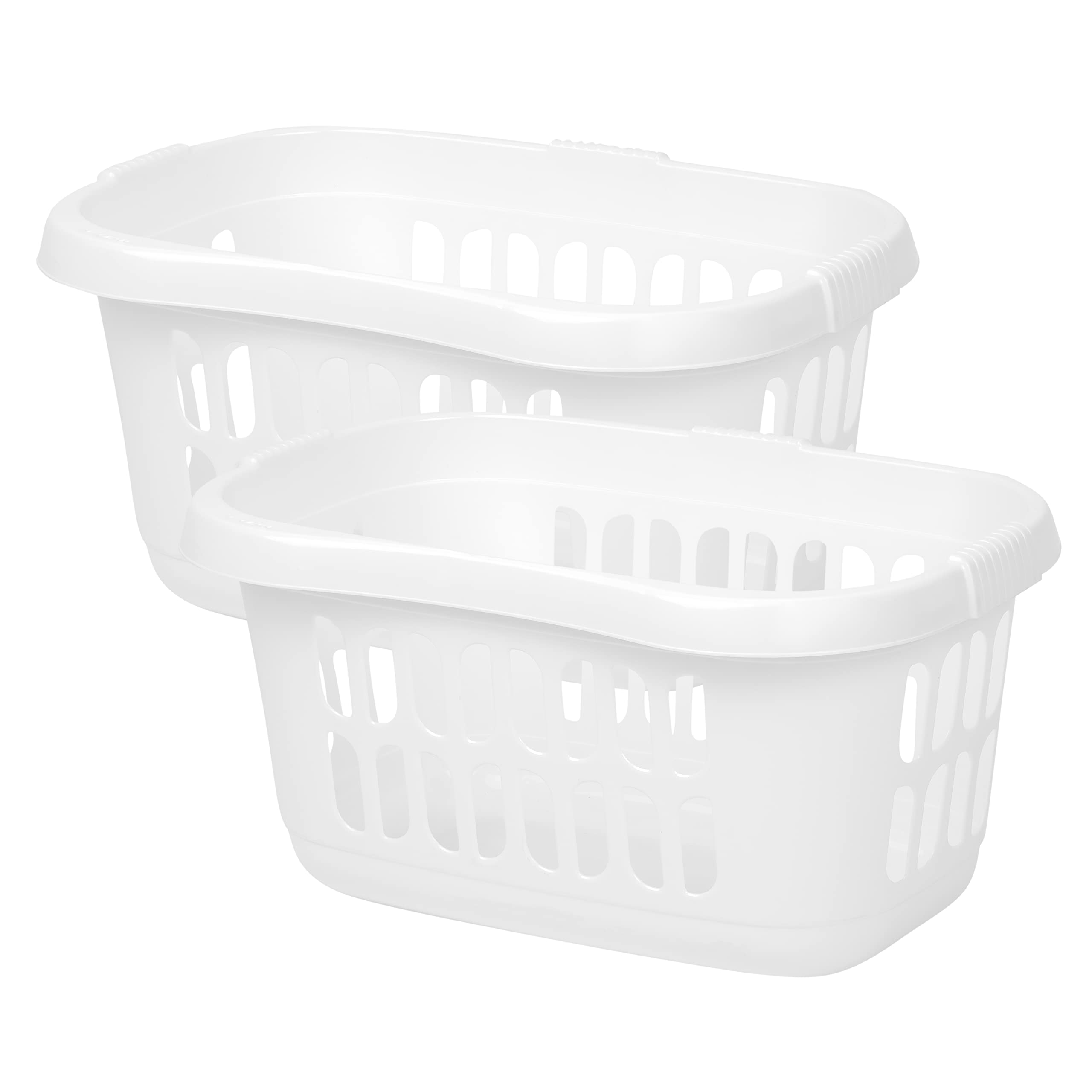 [Set of 2] - Large 60L Laundry Basket Hamper Plastic Hipster Clothes Washing Bedding Linen Storage - (Ice White)